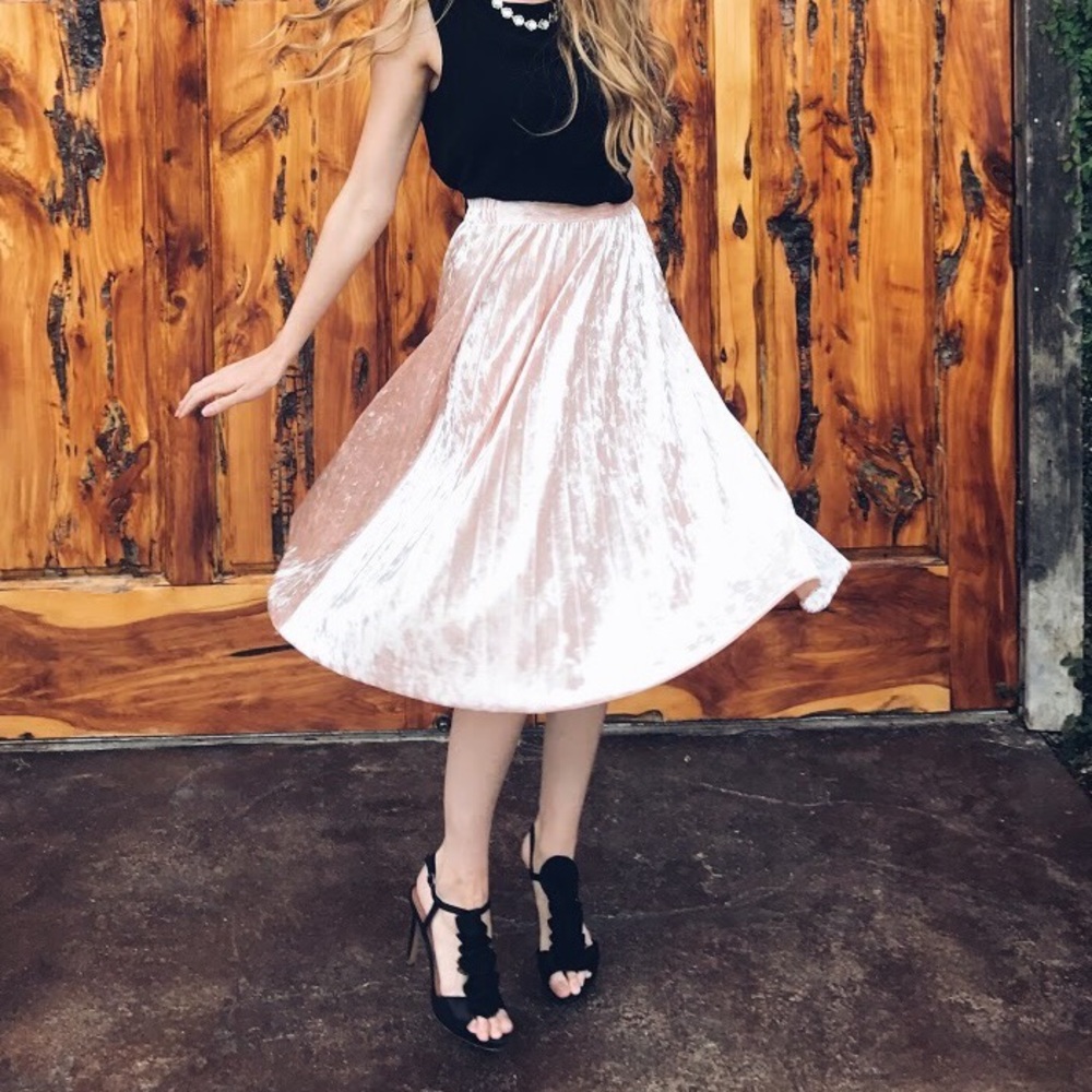 Pink Crushed Velvet Accordion Skirt